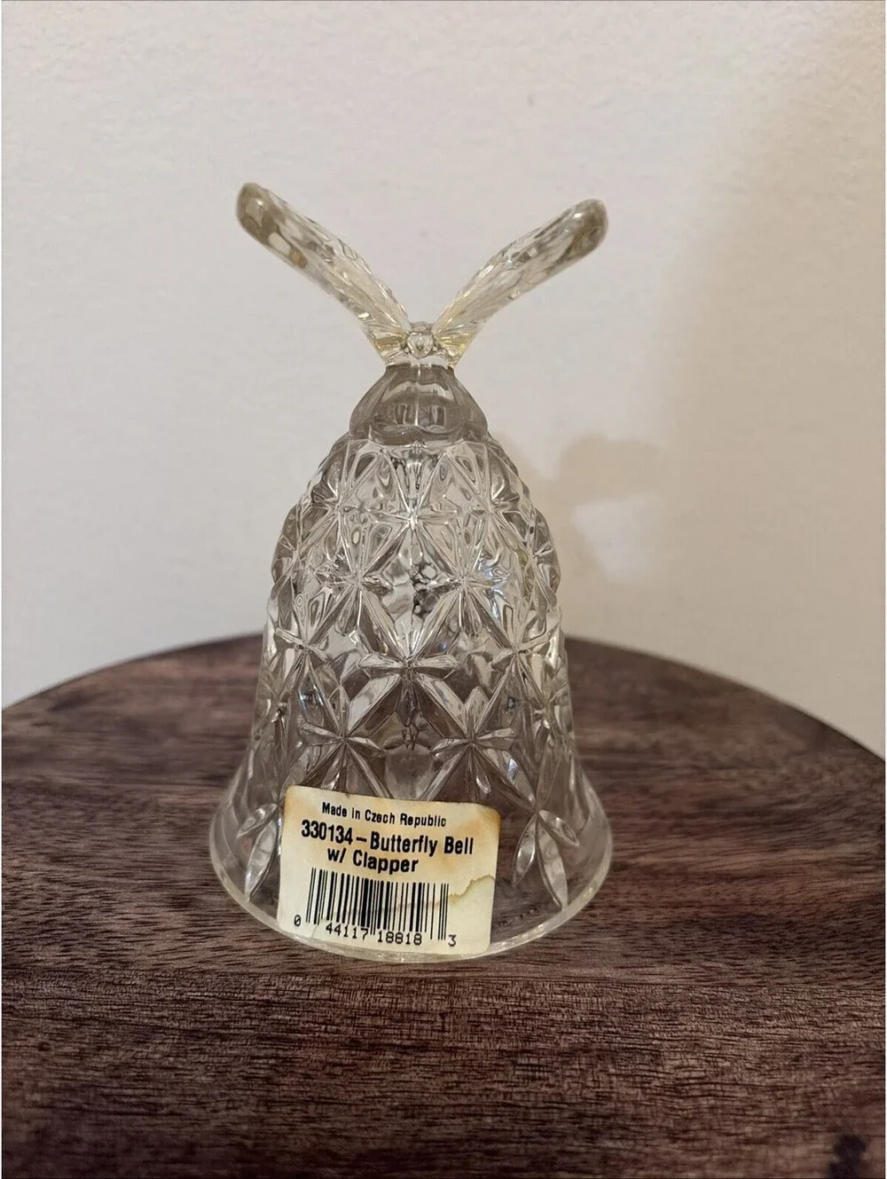 Czech Republic Clear Crystal Glass Butterfly Bell w Clapper Brand Hofbauer 4.75